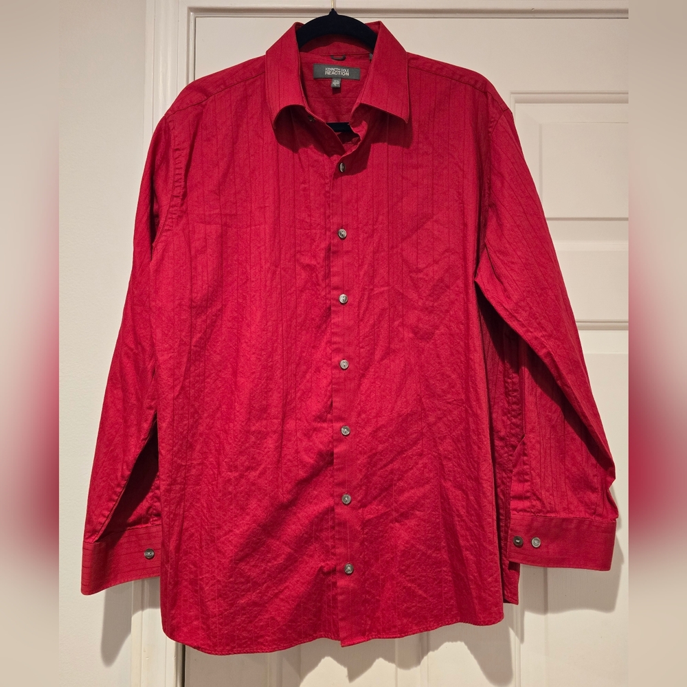 Kenneth Cole Reaction Red Men's Long Sleeve Collared Button Down Shirt Large